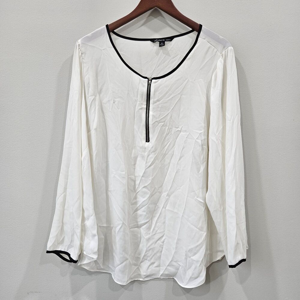 Zac & Rachel Womens Gauzy Top Plus Size 2X White Black Preppy Officecore Fairy